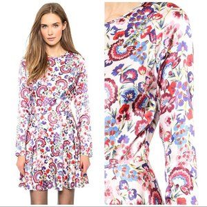 NEW Temperley pink Lou Lou floral-print satin mini dress Long Sleeve US2 XS